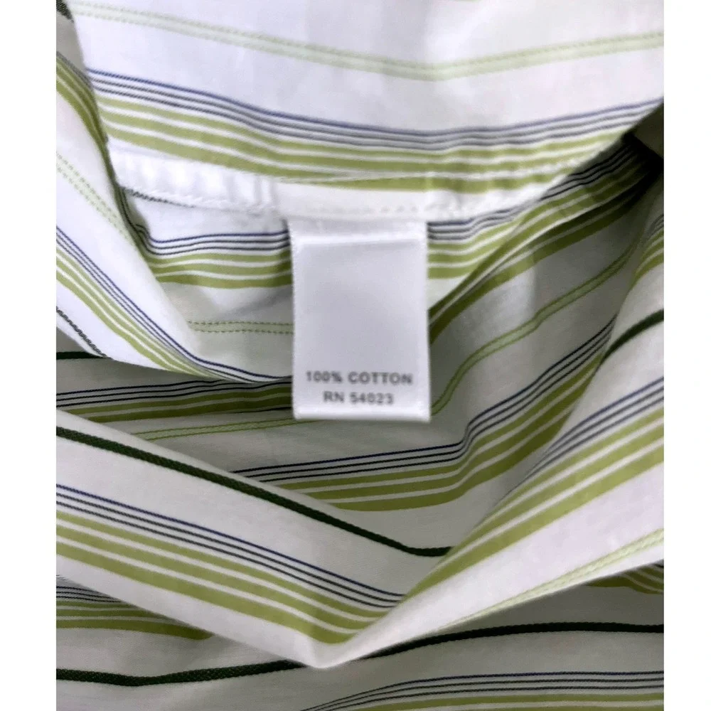 Banana Republic Preppy Slim Striped Dress Shirt Woven in Italy White Green‎ XL